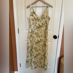 Laura Ashley Floral Midi Dress - Green and Yellow
